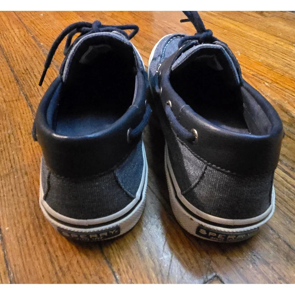 Sperry Top-Sider Mens Denim Textile Leather Boat Shoes Navy Blue Loafers 9.5